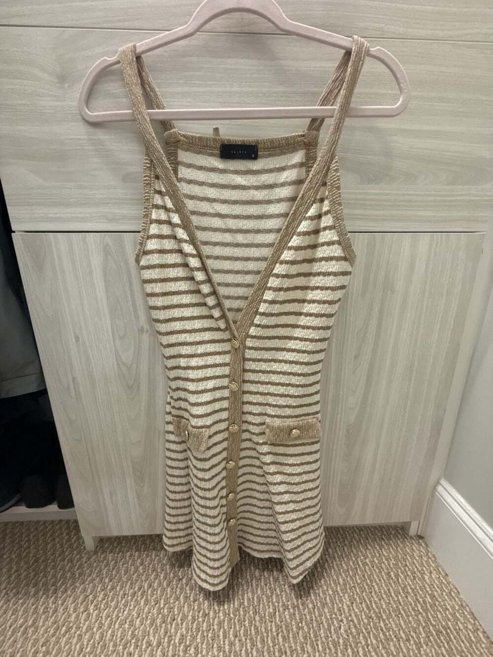 Saints Striped Button-Down Mini Dress Cream Brown Medium